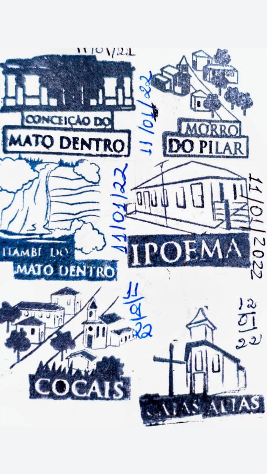 Alguns Carimbos no passaporte físico da Estrada Real